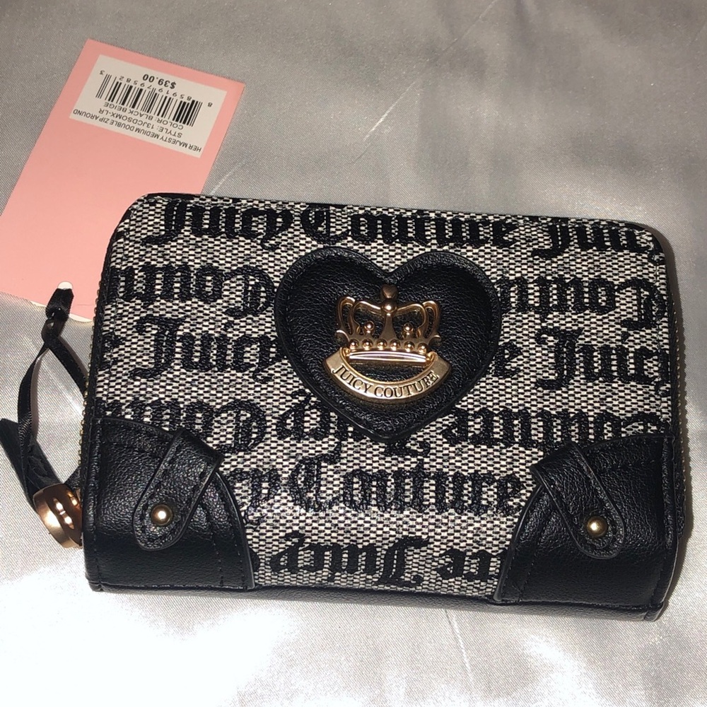 Juicy Couture Black Beige Her Majesty Flawless Medium Double ZA Wallet NWT